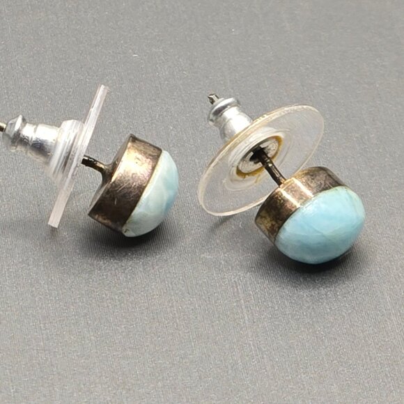 VTG Sterling Silver Larimar Stud Earrings 8.8x6mm 14.4g Dominican Republic - Picture 2 of 7